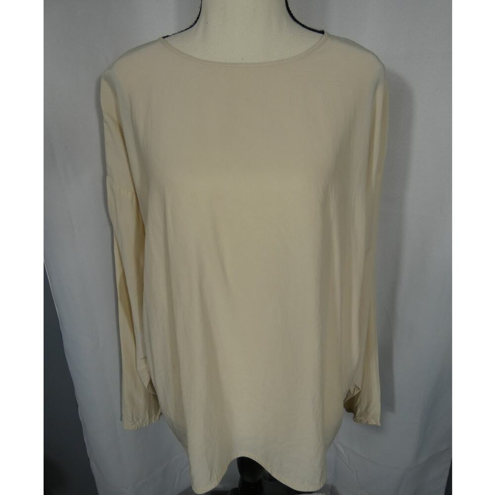Eileen Fisher New York 100% Silk XS(2) Cream Long Sleeve Blouse Business Preppy